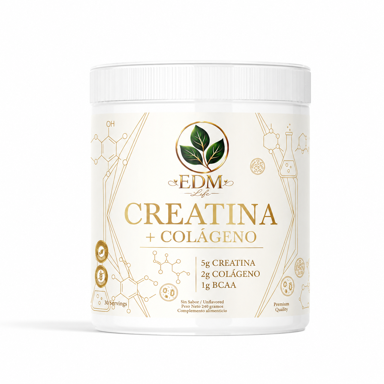 Creatina con colágeno y BCAA EDM Life – fórmula 3 en 1 sin sabor