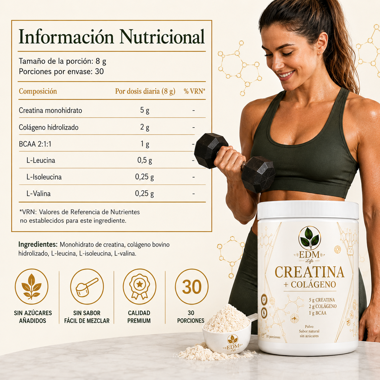 Creatina con Colágeno + BCAA – Fórmula 3 en 1